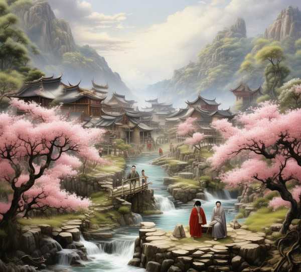 桃花源记原文与译文解析，陶渊明理想世界的追寻之旅,桃花源记翻译与原文解读，探寻陶渊明心中的理想境界,魅力,第1张