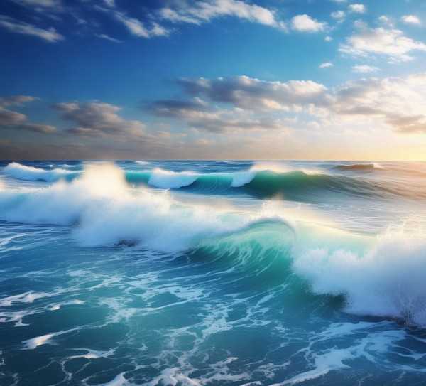 碧海蓝天，波涛壮丽，大海的绝美画卷,波涛壮阔，碧海蓝天——大海的绝美形容,魅力,画卷,第1张