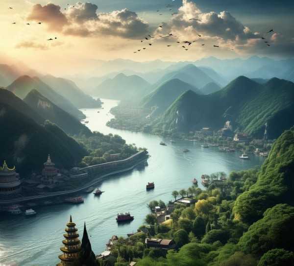 长江流动诗篇，壮美画卷映碧波,长江壮美画卷，一幅流动的诗篇,魅力,画卷,诗句,第1张