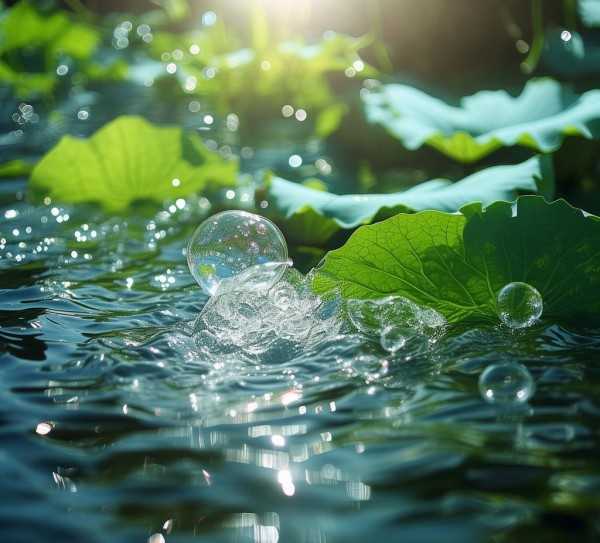 水波轻漾，浮萍舞动自然韵,水中轻舞，浮萍的飘逸与悠然,诗意,画卷,传奇,第1张