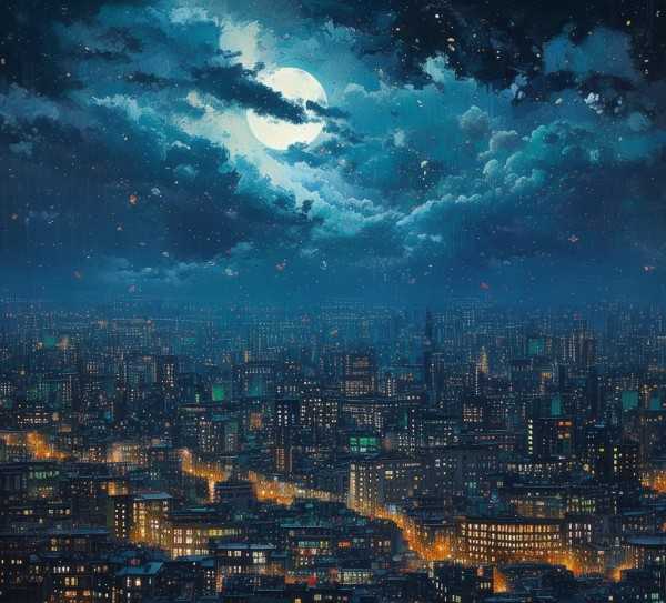夜幕斑斓，墨色降临的画卷,夜幕降临，墨色渲染的斑斓世界,温暖,故事,第1张