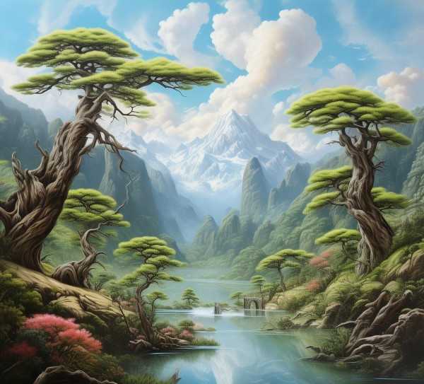 自然画卷中的诗意句章，山水之美,山水画卷，那些描绘自然之美的动人句子,魅力,画卷,第1张